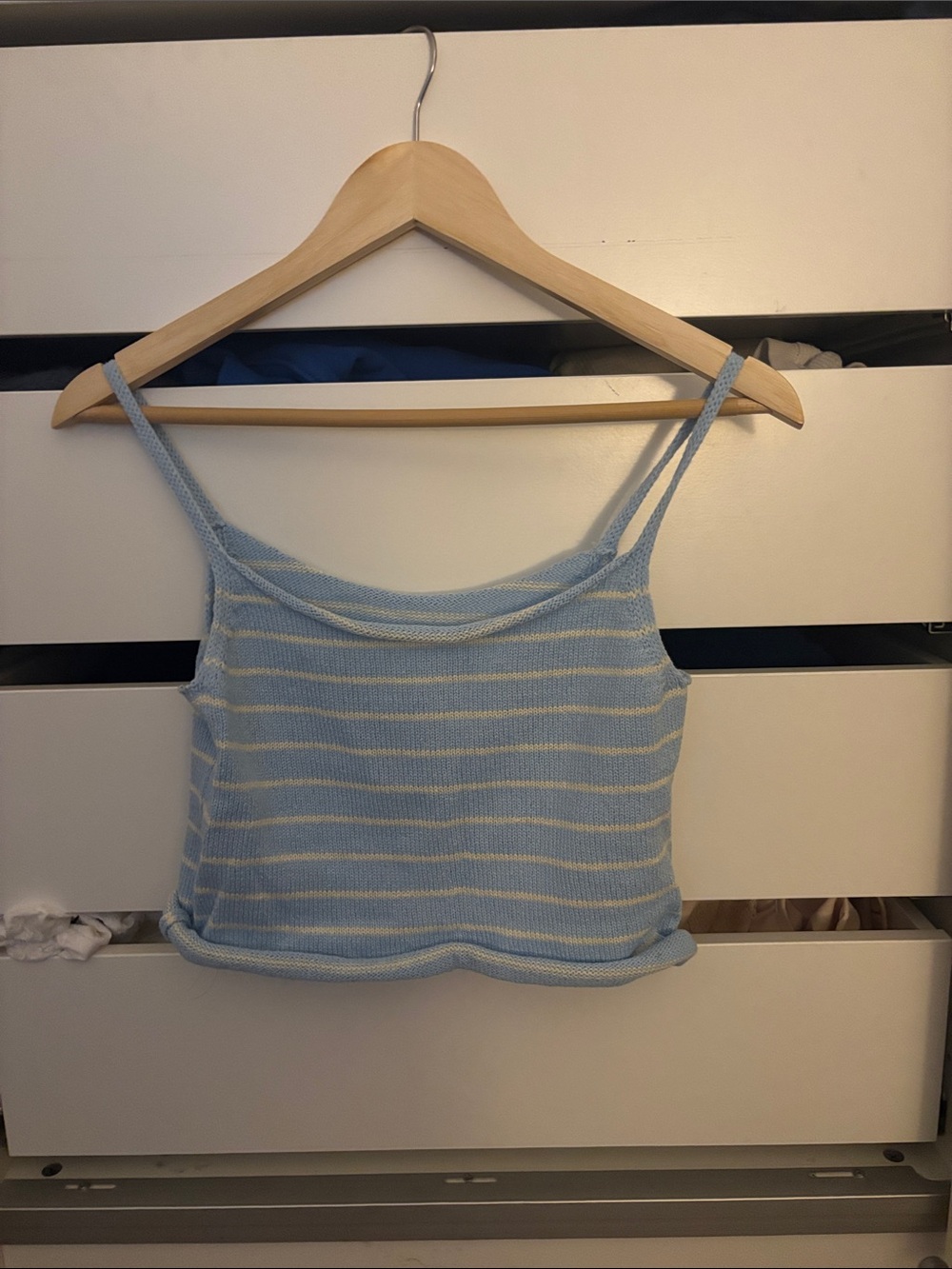 Light Blue Striped Knit Cami Tank Top - Casual Women's Summer Tank